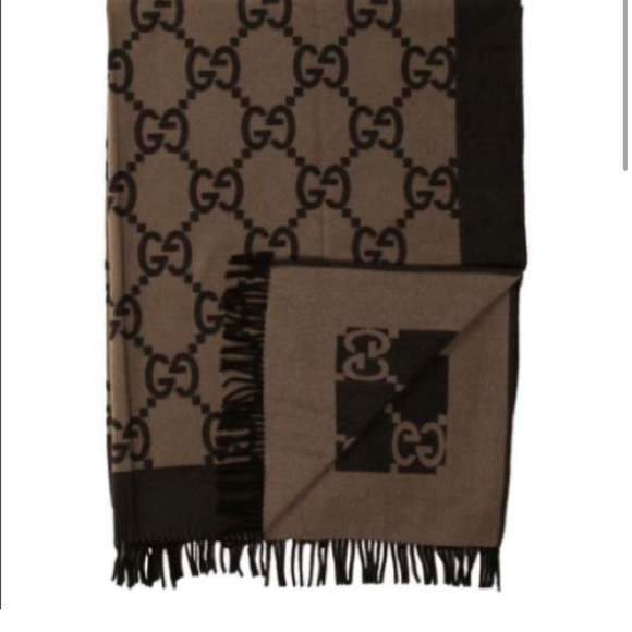 Gucci two tone brown wool-blend throw blanket - Picture 2 of 10